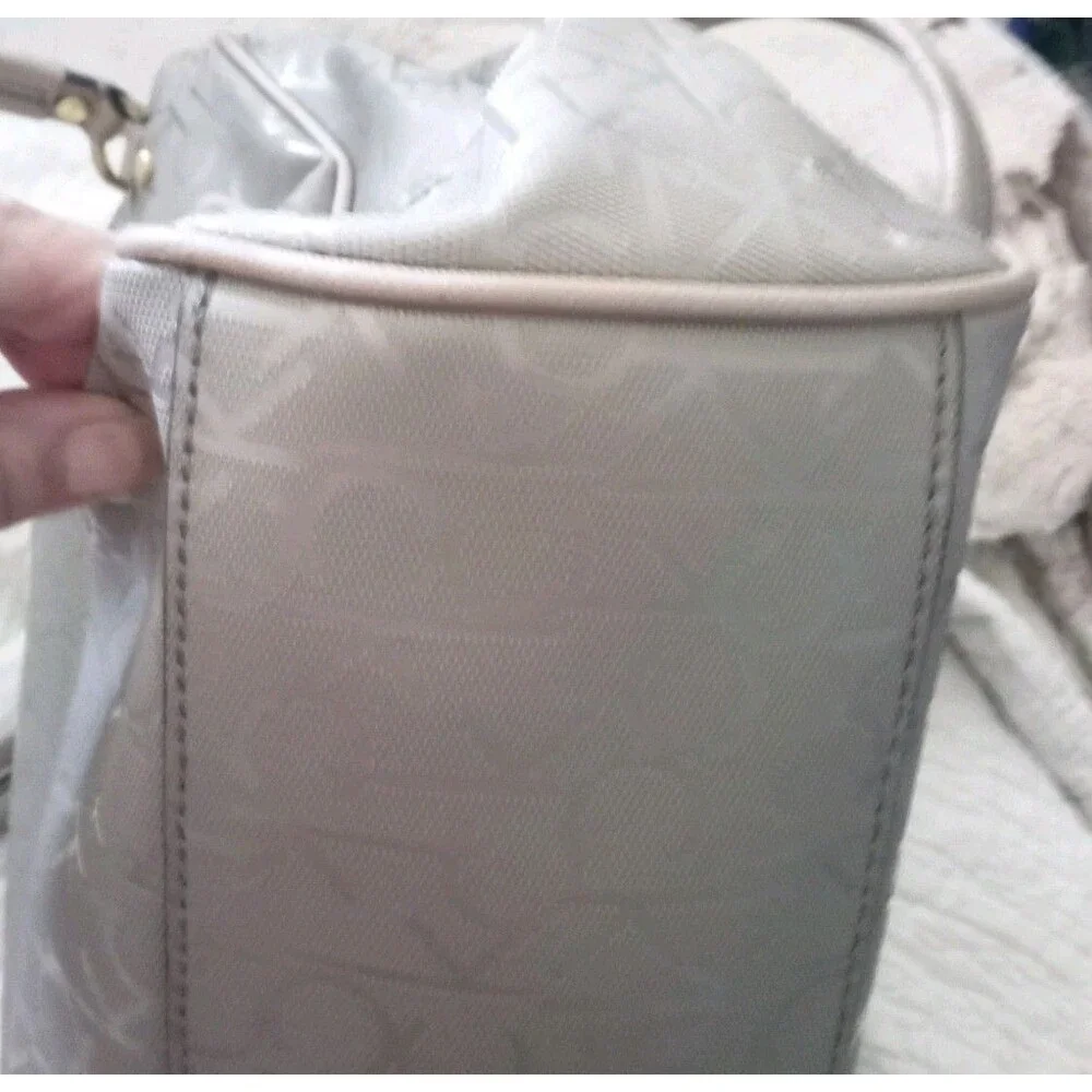 Calvin Klein Large Signature Satchel Handbag Purse Beige Tan 11x11.75x5